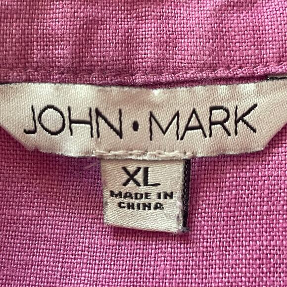 John Mark Pink 100% Linen Button Down Shirt Tie Front Size XL Roll Tab Sleeves - Picture 8 of 10